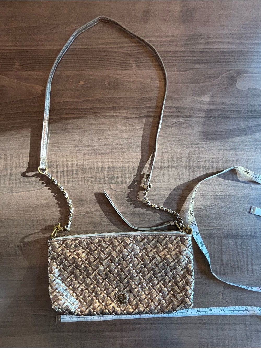 Elliott Lucca Metallic Woven Leather Convertible Shoulder Bag Clutch